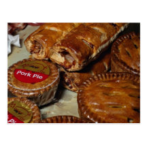 Empanadas de cerdo y rollos de salchicha tarjetas postales