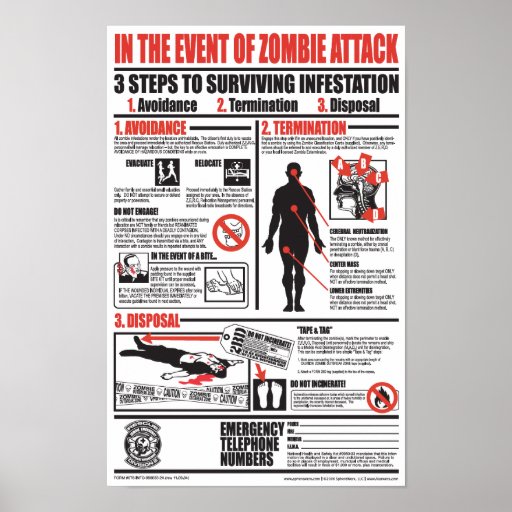 EN CASO DE ATAQUE DEL ZOMBI POSTERS