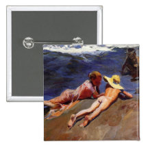 En la arena, playa de Valencia - Joaquín Sorolla Pin