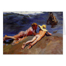 En la arena, playa de Valencia - Joaquín Sorolla Tarjetón