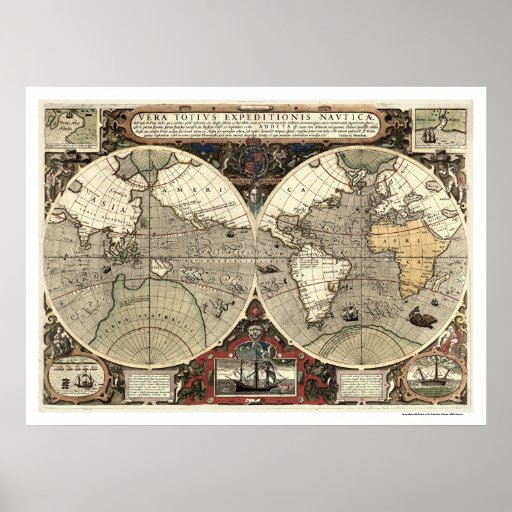 En todo el mundo mapa de Drake - 1595 Posters