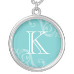 Encanto azul de la letra del monograma de la inici collar personalizado