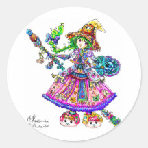 Encanto mágico lindo de Kawaii Halloween de la bru Pegatina Redonda