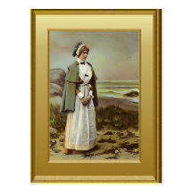 Enfermera en la playa, C. 1900 Tarjeta Postal
