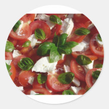 Ensalada del tomate y de la mozzarella etiqueta redonda