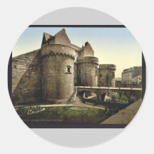 Entrada al castillo, vintage Photoch de Nantes, Fr Pegatina Redonda