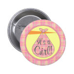 Es un botón del chica - cigüeña rosada de la tela  pins