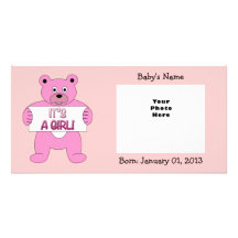 Es un oso del rosa del chica tarjeta con foto personalizada
