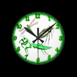 Escarabajo verde, mosca del dragón, reloj del pred reloj de pared