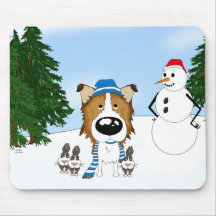 Escena áspera del invierno del collie alfombrillas de raton
