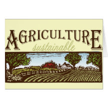 Escena de la granja de la agricultura sostenible tarjetón