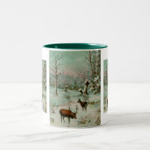 Escena de la nieve con los ciervos taza de café