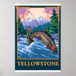 Escena de la pesca con mosca - parque nacional de  poster