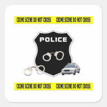 Escena del crimen de la policía calcomanías cuadradass personalizadas