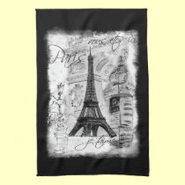 Escena negra y blanca de la torre Eiffel de París  toallas de cocina