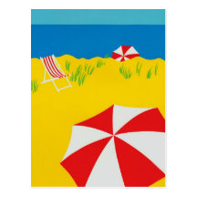 Escena pintada Tempera de la playa de la mano Postales