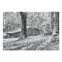 Escena rural retroiluminada blanco y negro de la n impresiones fotográficas