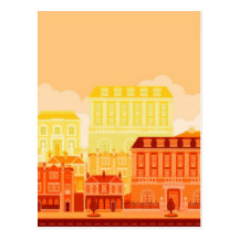 Escena urbana de la avenida con las casas urbanas  postal