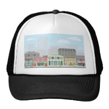 Escena urbana de la calle con las casas urbanas el gorra