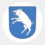Escudo de armas del cerdo etiqueta redonda