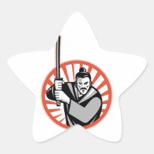 Espada del guerrero del samurai retra pegatina forma de estrella