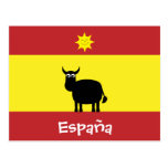 Español lindo Bull, bandera y postal sonriente de 