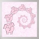 Espiral de elefantes rosados. Fondo rosado Poster