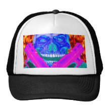 Esqueleto armado en gorra del infierno