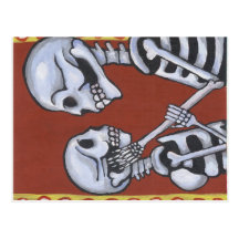 esqueletos de dia de los muertos en postal del amo