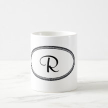 esquema oval con el monograma tazas