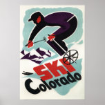Esquiador negro y púrpura vestido poster