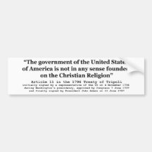 Estados Unidos no fundados en la religión cristian Etiqueta De Parachoque