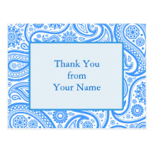 Estampado de flores blanco azul tarjeta postal