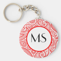Estampado de flores blanco rojo de Paisley Llaveros Personalizados