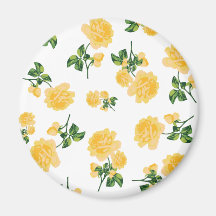 Estampado de flores de los rosas amarillos en blan iman de frigorífico