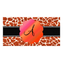 Estampado de girafa anaranjado del brillo del mono tarjeta fotografica personalizada