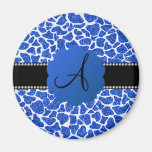 Estampado de girafa azul del brillo del monograma imanes para frigoríficos