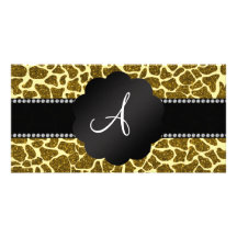 Estampado de girafa del brillo del monograma tarjetas con fotos personalizadas