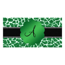 Estampado de girafa del brillo del verde del monog tarjetas fotograficas 