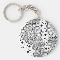 estampado de plores blanco y negro llaveros