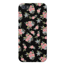 Estampado de plores rosado bonito en negro iPhone 5 protectores