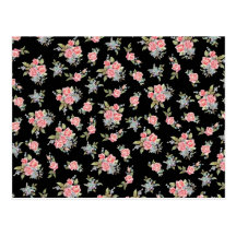 Estampado de plores rosado bonito en negro tarjeta postal