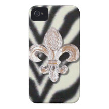 Estampado de zebra de Flor de la flor de lis iPhone 4 Cobertura
