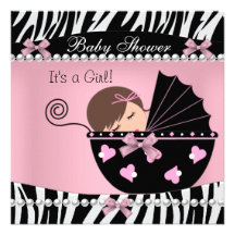 Estampado de zebra lindo del rosa de la niña de la invitación