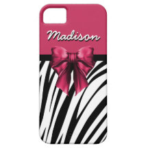Estampado de zebra negro y rosado del arco de la c iPhone 5 carcasa