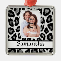 Estampado leopardo blanco y negro ornamentos de navidad
