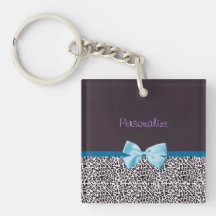 Estampado leopardo de moda y Blue Ribbon con nombr Llaveros
