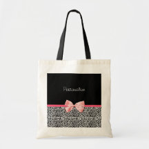 Estampado leopardo de moda y cinta rosada con nomb bolsa de mano