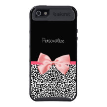 Estampado leopardo de moda y cinta rosada con nomb iPhone 5 protector