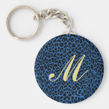 Estampado leopardo del azul real llaveros personalizados